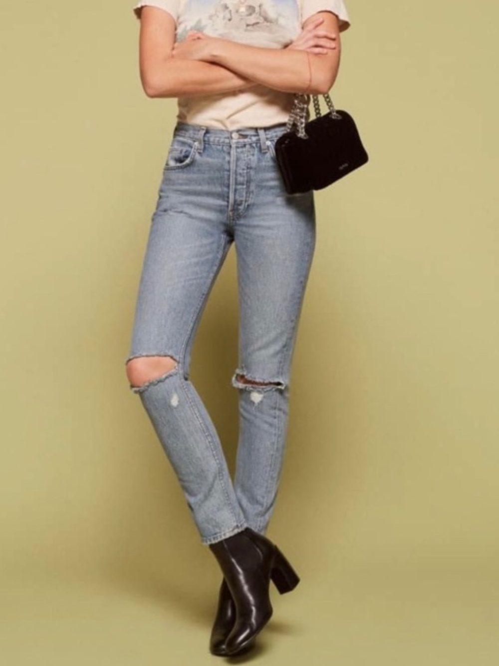 Reformation Savu Wash Mid Rise Button Fly Jeans 27
